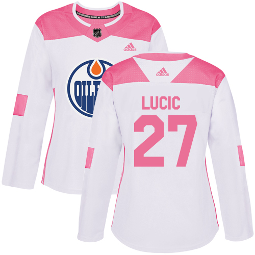 Adidas Oilers #27 Milan Lucic White/Pink Authentic Fashion Women's Stitched NHL Jersey